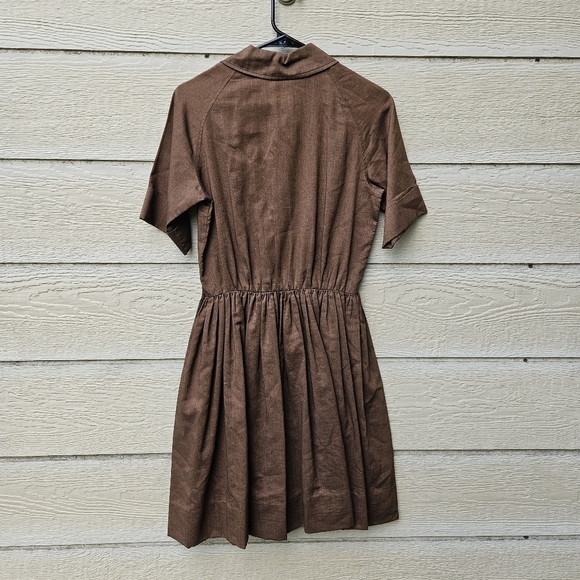 vtg Gay Gibson brown short sleeve day dress 1950s SEE MEASUREMENTS small flaws - Picture 2 of 8